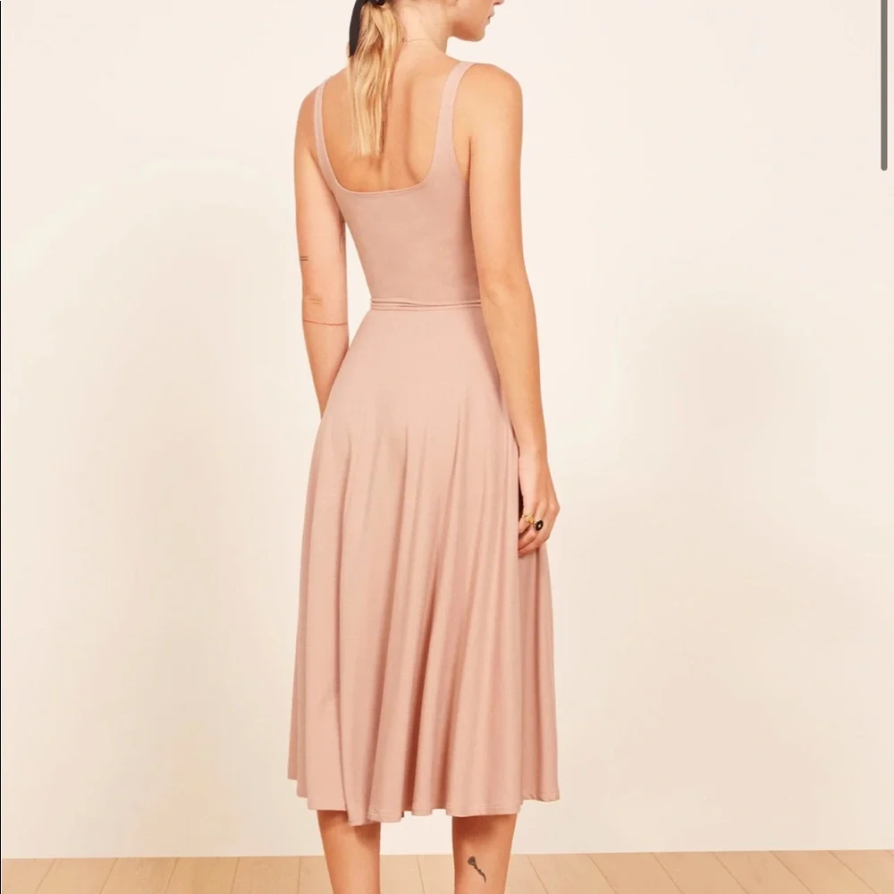 Reformation Blush Nude Square-Neck Midi Dress - Picture 3 of 7